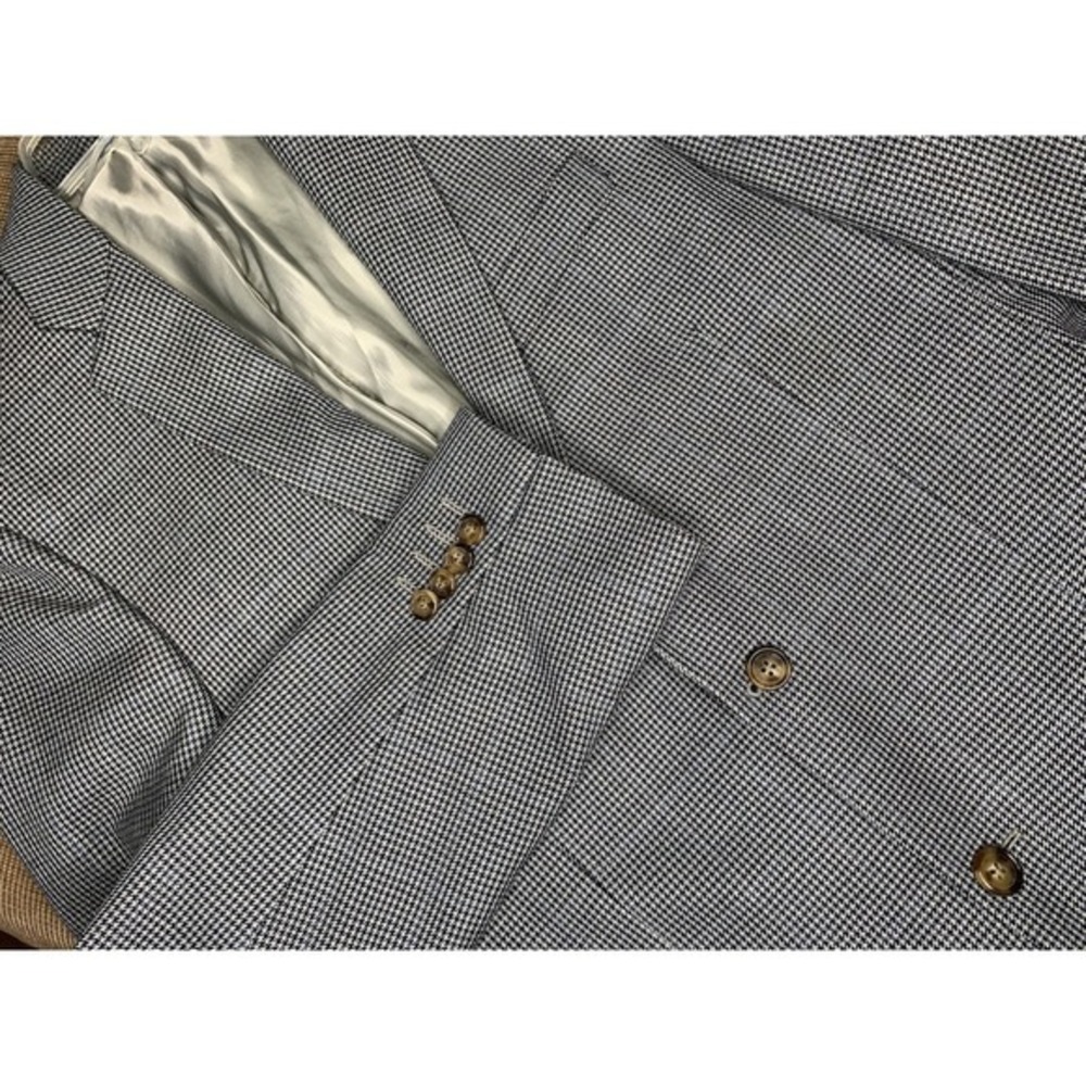 Mens 40L Ralph Lauren Houndstooth Grey Blazer Sports Coat Wool Silk‎ Blend